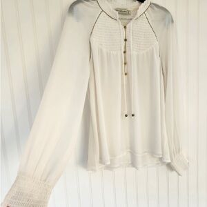 ABERCROMBIE & FITCH Semi Sheer Long Sleeve Smocked Blouse |Size XS